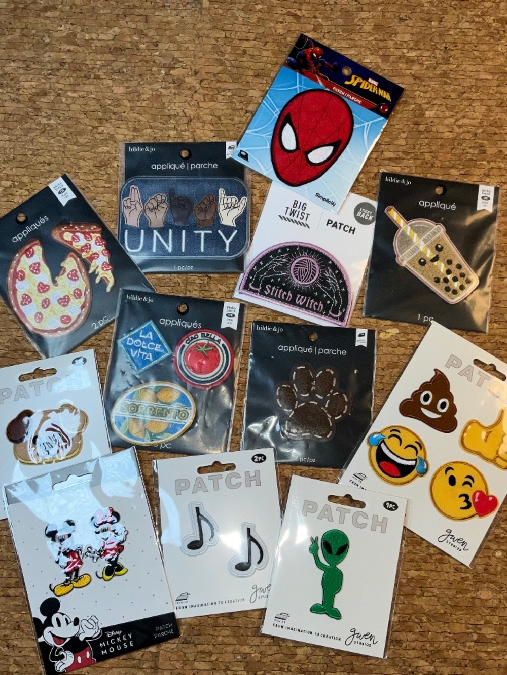 12 Pc Iron On Patch Lot Disney Marvel Spider-Man Mickey Emoji Alien Pizza NWT